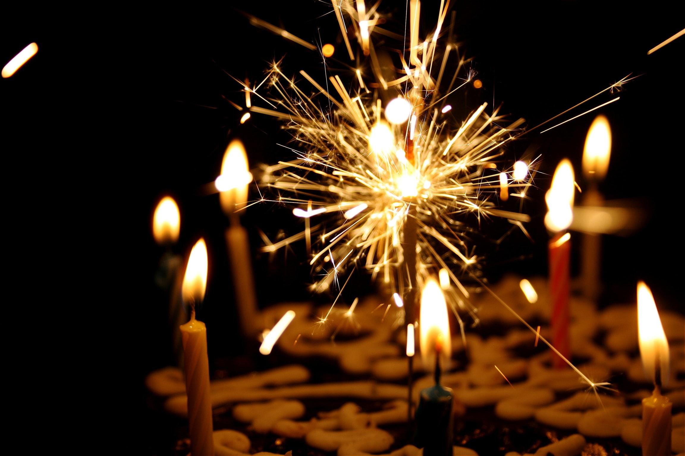 birthday cake with sparklers